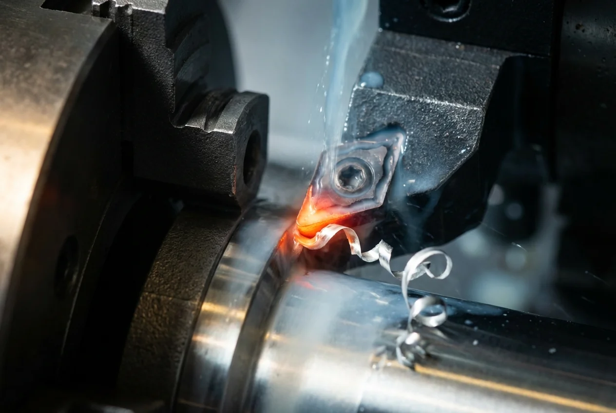 SUS304 NC旋盤加工の切削風景