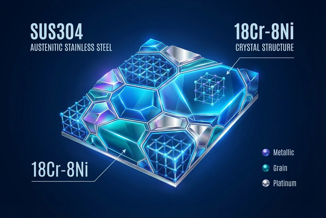 SUS304オーステナイト系ステンレス鋼の結晶構造イメージ